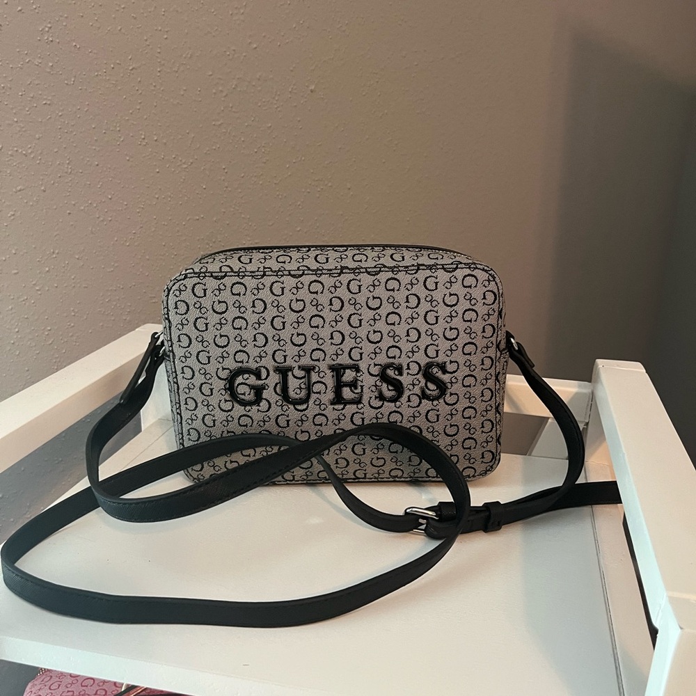 GUESS Black and Gray Logo Crossbody Bag with Wallet